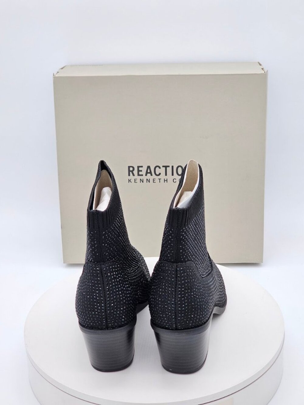 Kenneth Cole Reaction Jess Black Rhinestone Knit Ankle Boots Women’s 8 M - Picture 4 of 11